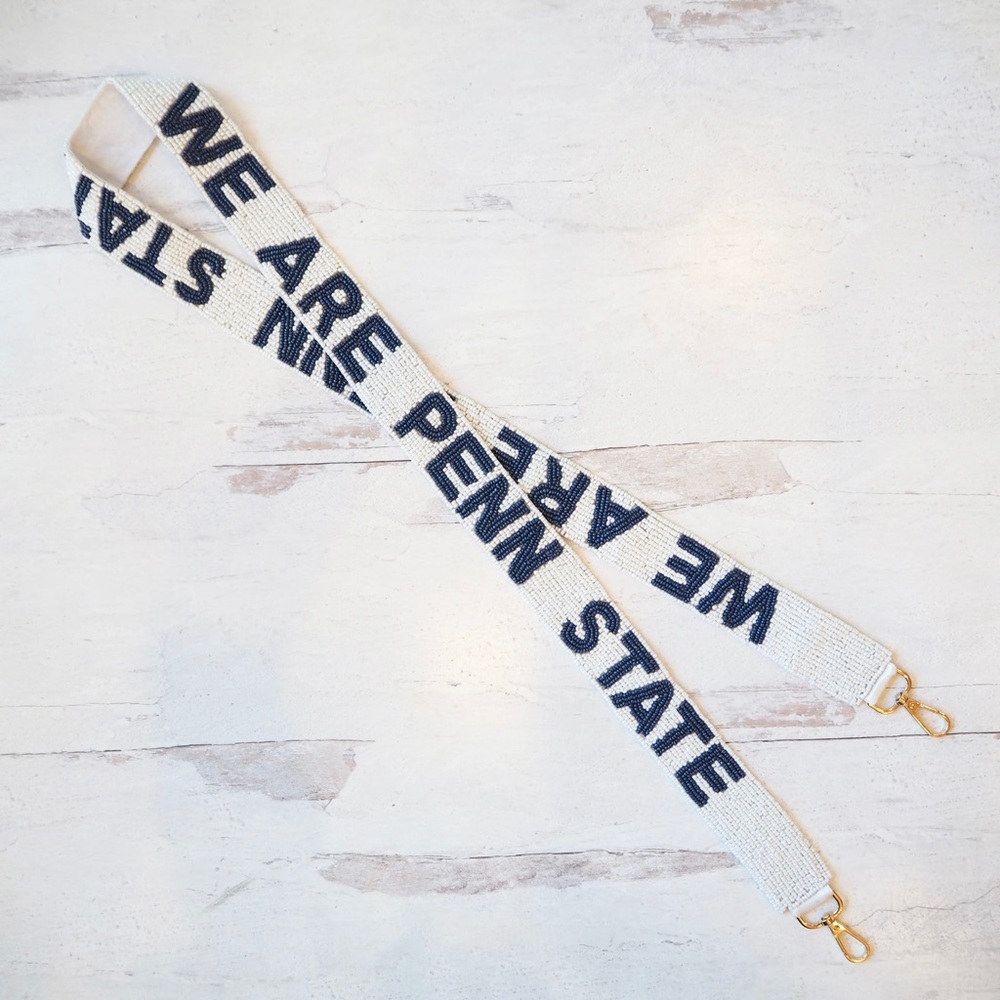 Beaded Game Day Collegiate We are Penn State Purse Strap White